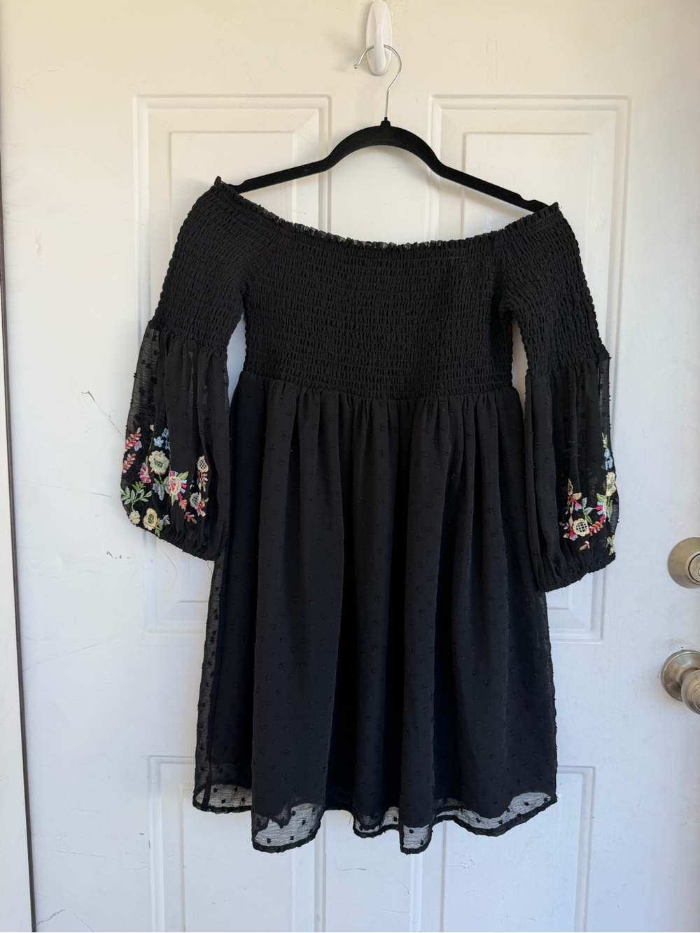 Zara Black Off-Shoulder Embroidered Sleeve Mini Dress Size S
